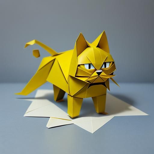 Tintin Sketch Cat in Origami Paper Folds