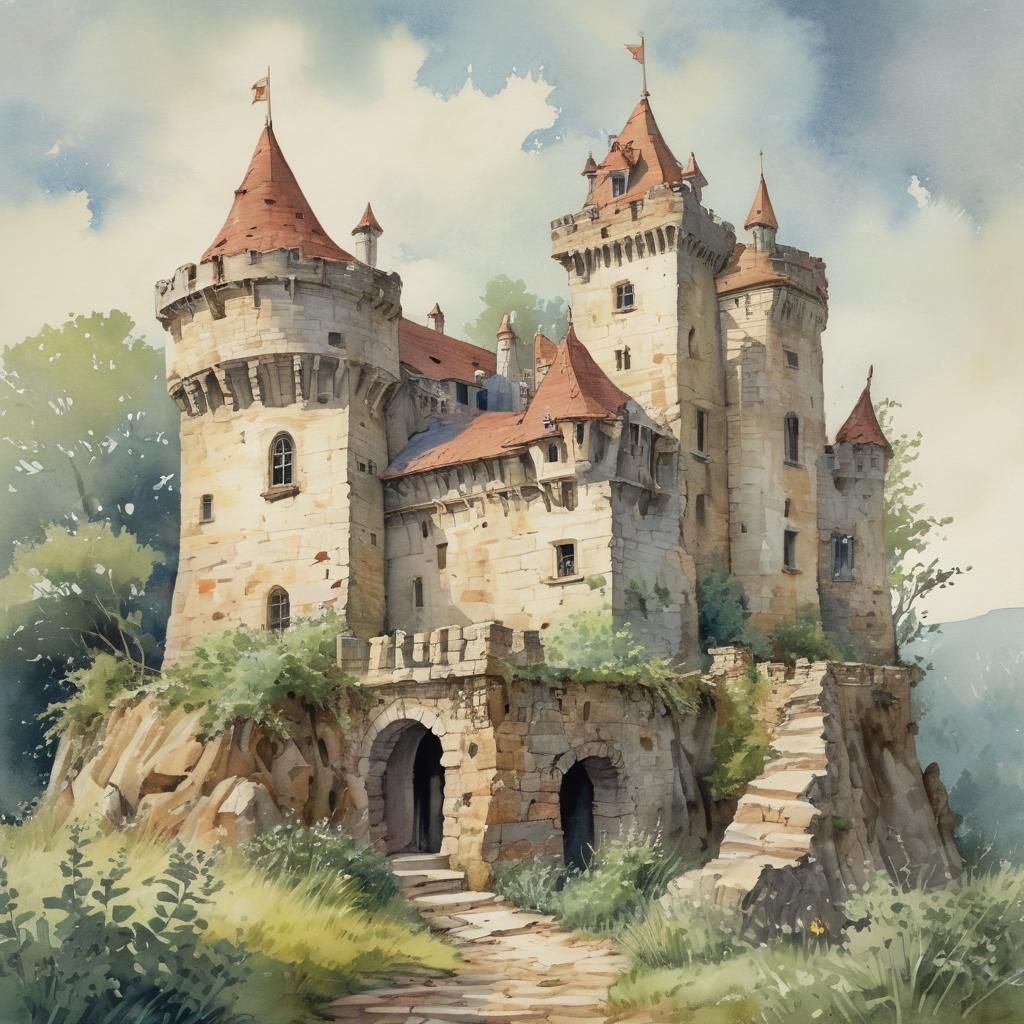 Whimsical Watercolor Castle Illustration for Children