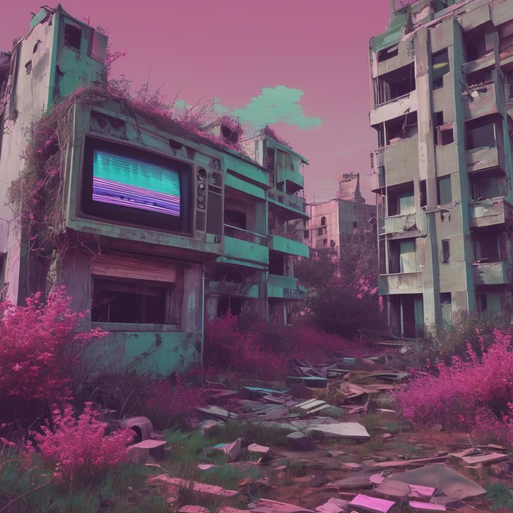 Glitchcore City Ruins with Retro Digital Errors