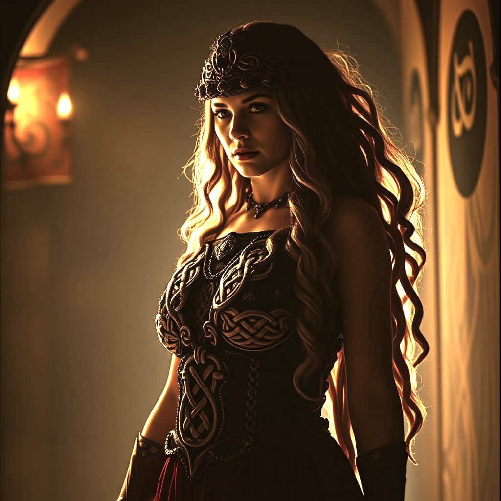 Heroic Goddess Emerges from Shadows in Cinematic Chiaroscuro