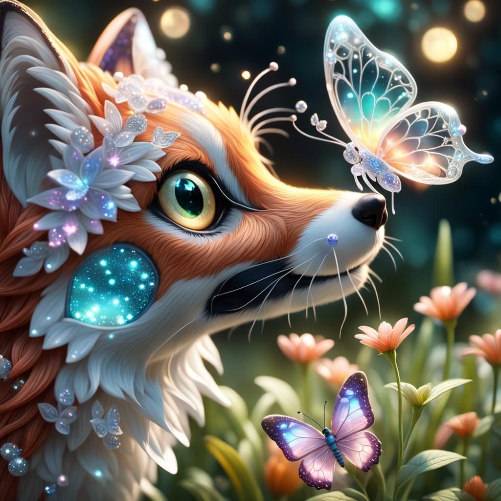 Crystal Butterfly Boops Fox Nose in Enchanted Garden