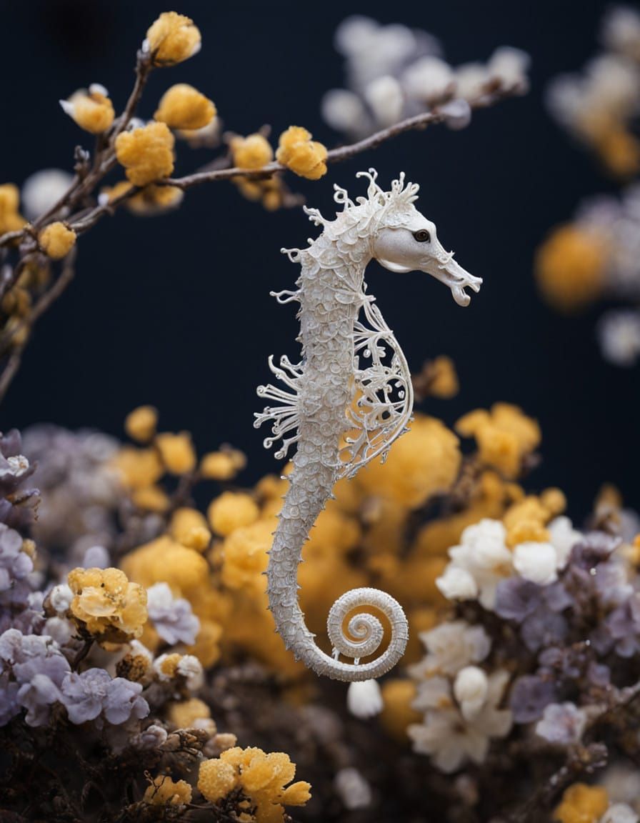 Ethereal White Seahorse in a Dreamlike Landscape