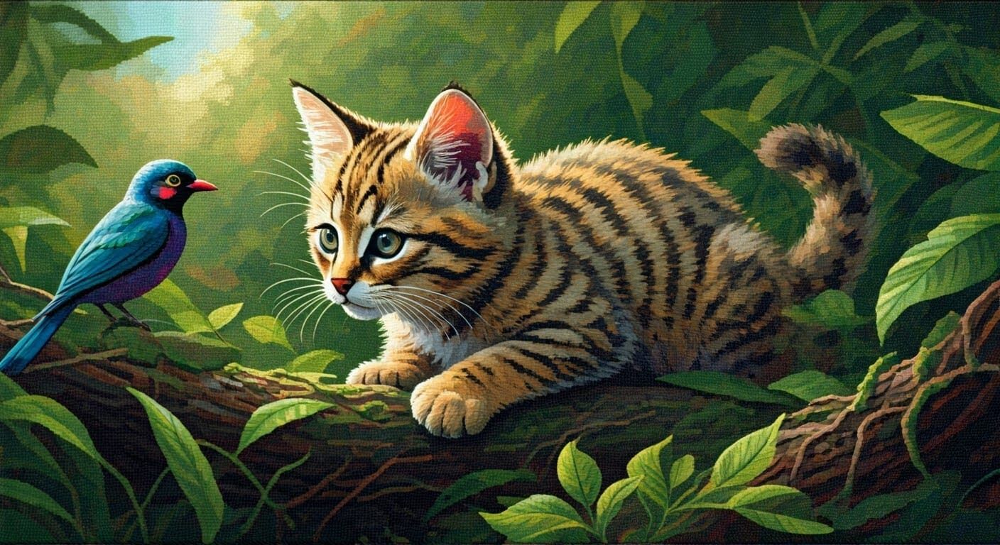 Hyper-Realistic Cross-Stitch Artwork of a Stealthy African W...