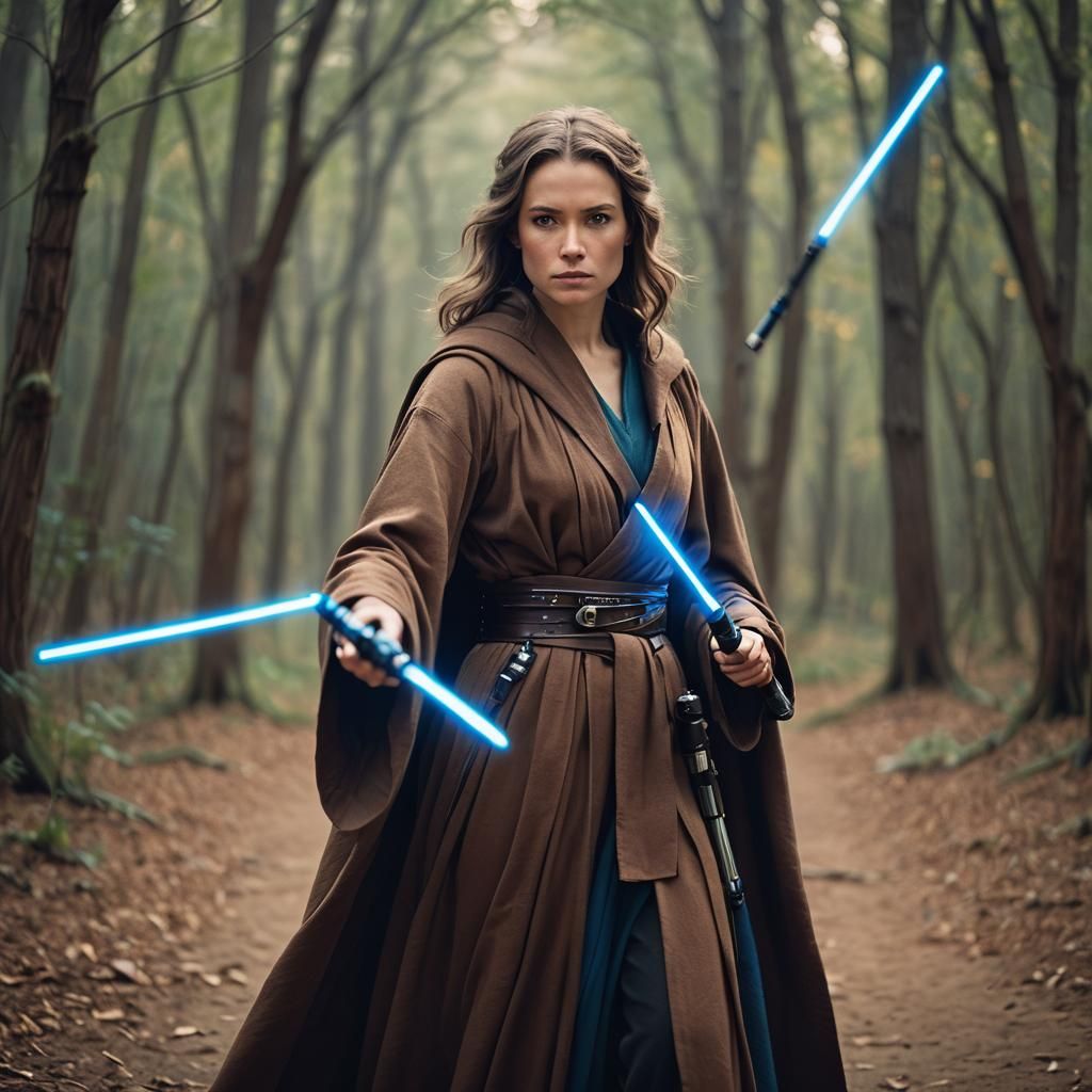 Female Jedi with Blue Lightsabers, Annie Leibovitz Style