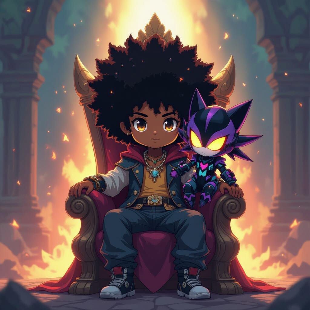 Rasta Boy with Chibi Miku Throne in Anime Style