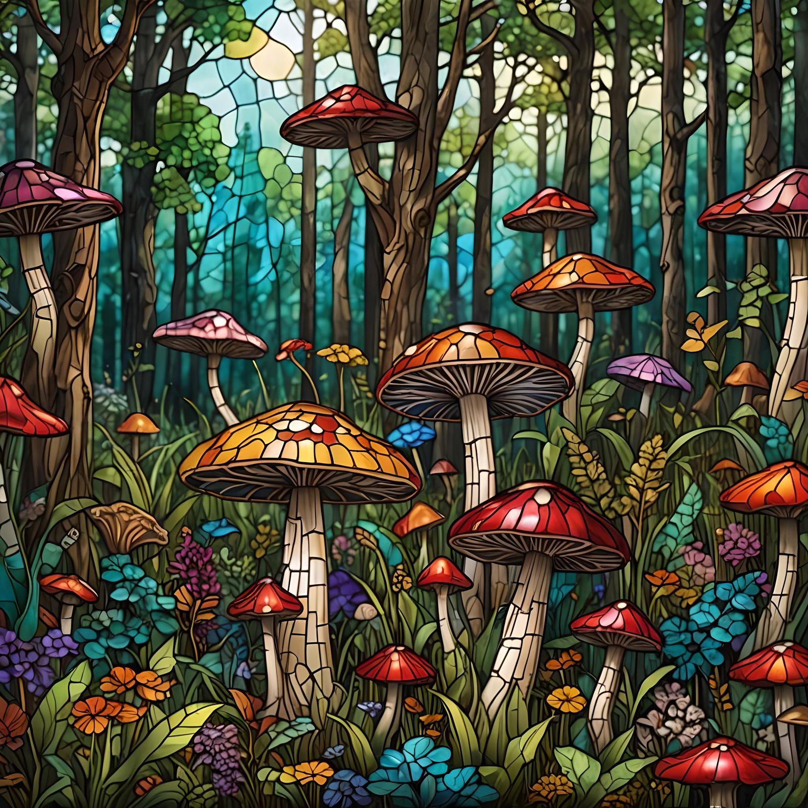 Stained Glass Mushroom in Stained Glass Meadow