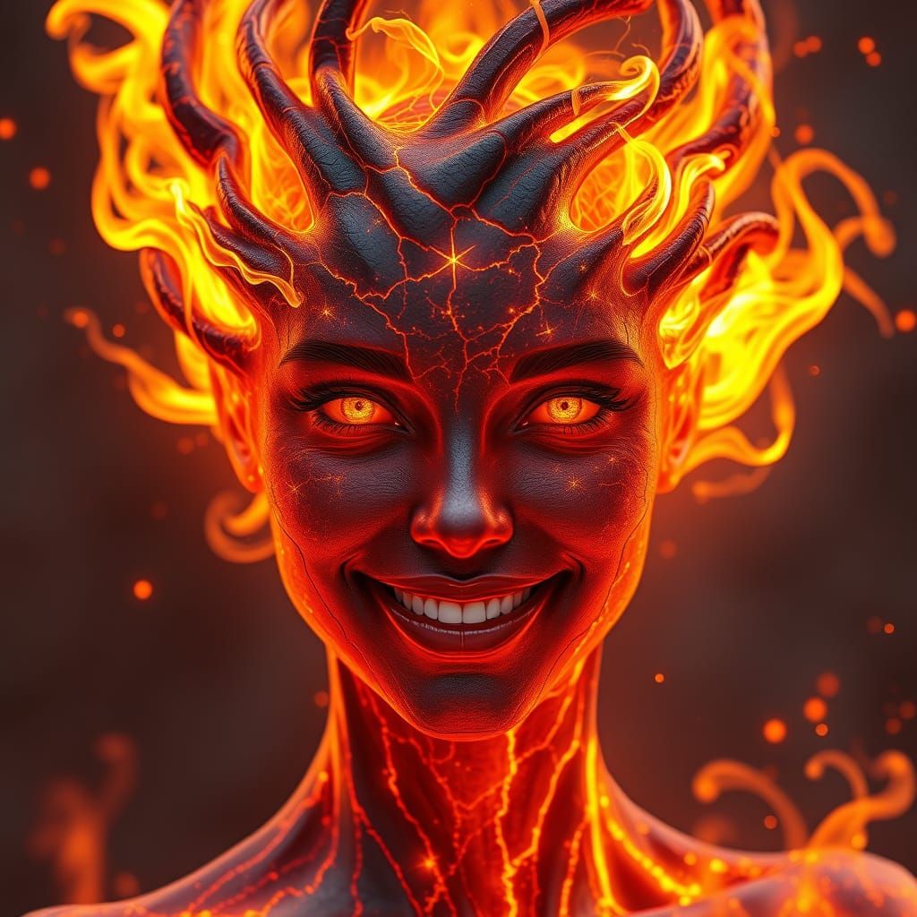 Majestic Female Fire Elemental with Swirling Flames and Molt...
