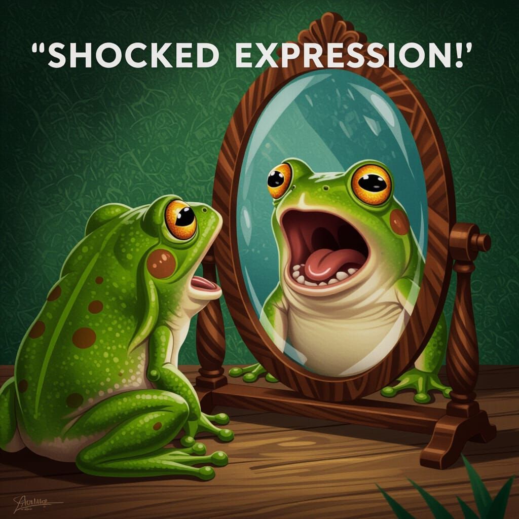 Shocked Frog Stares into Twisted Mirror