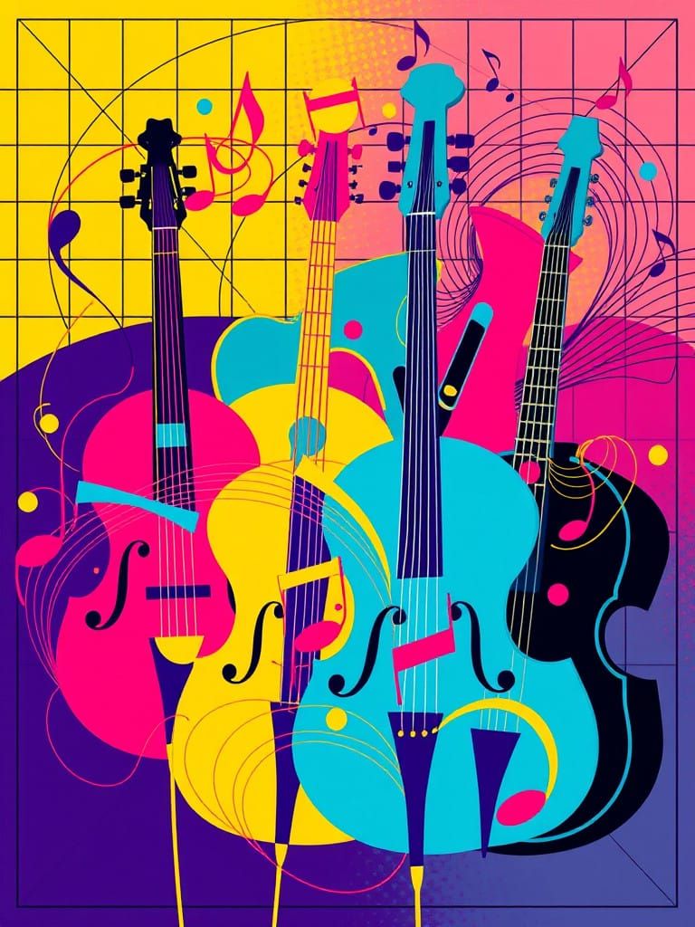 Pop Art Musical Instruments Dance in Vibrant Hues