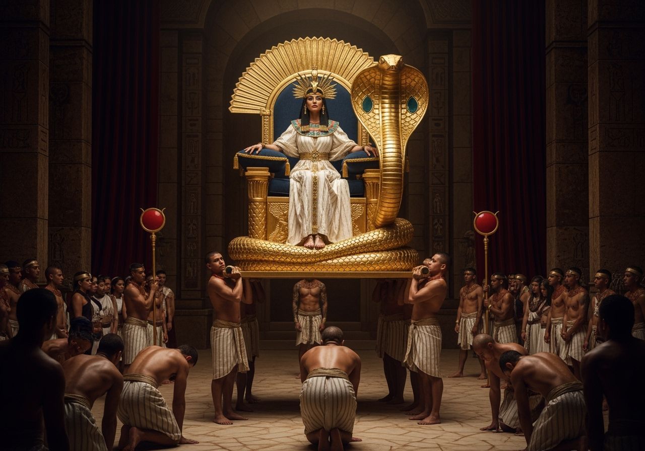Majestic Egyptian Queen on Extravagant Golden Throne