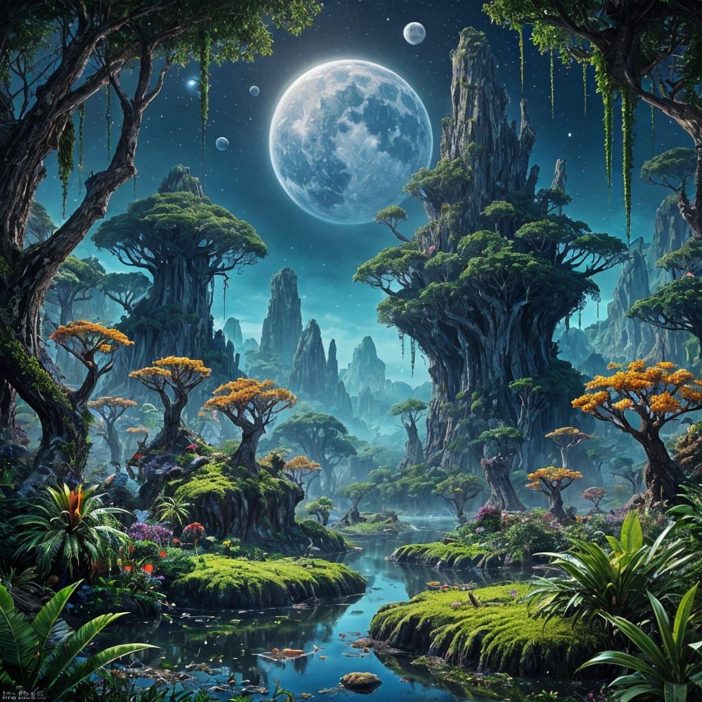 Ethereal Pandora Landscape in Sci-Fi Style