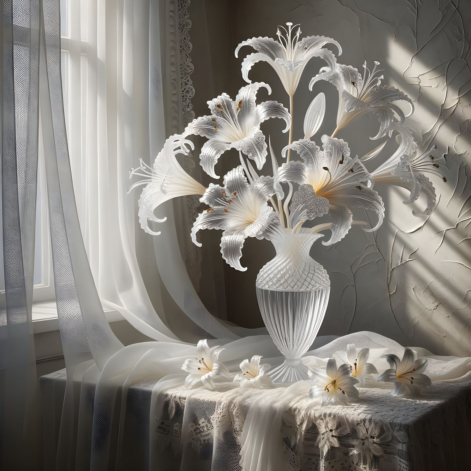 Crystal Lilies Still Life in Classical Photography Style