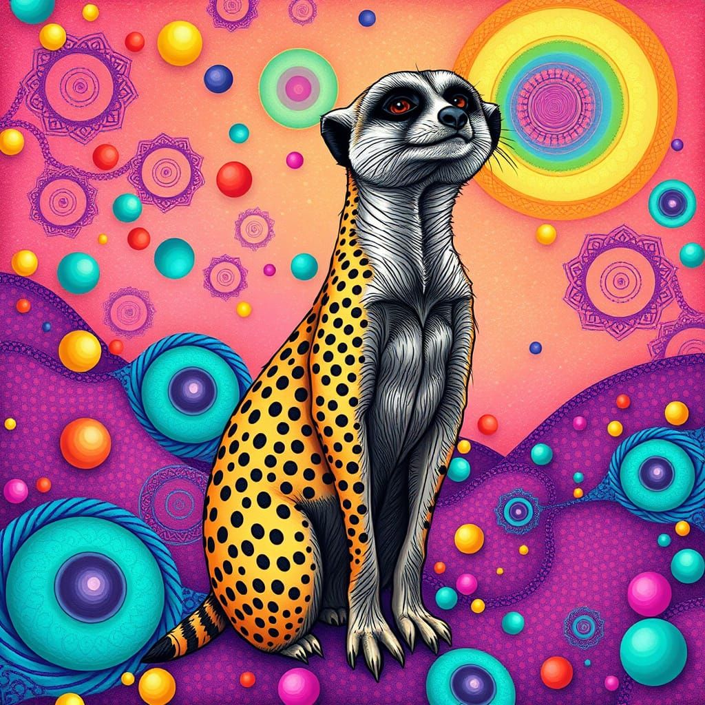 Meerkat in Polka Dot Landscape: Zentangle Style