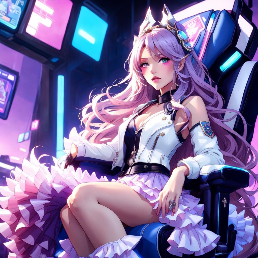 Girl with Lavender Hair in Gaming Chair