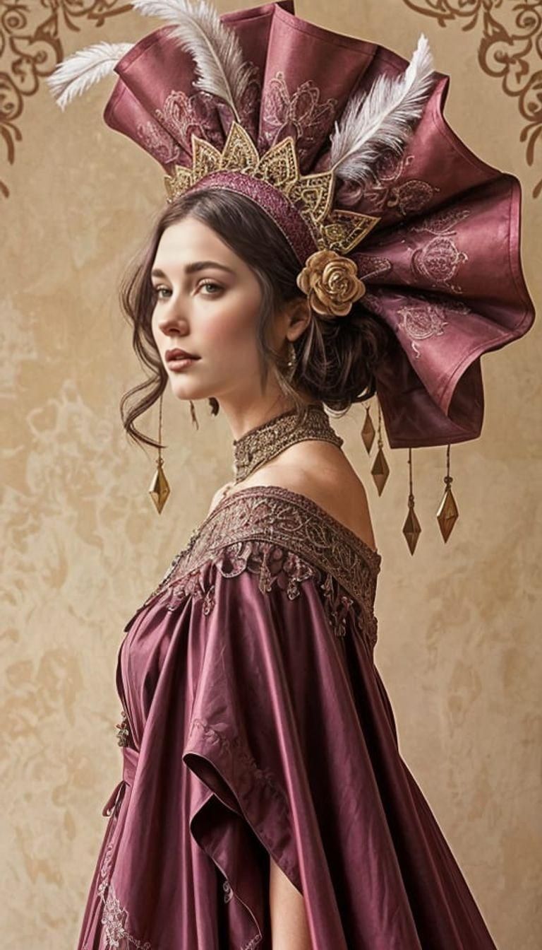 Art Nouveau Woman with Elaborate Headdress