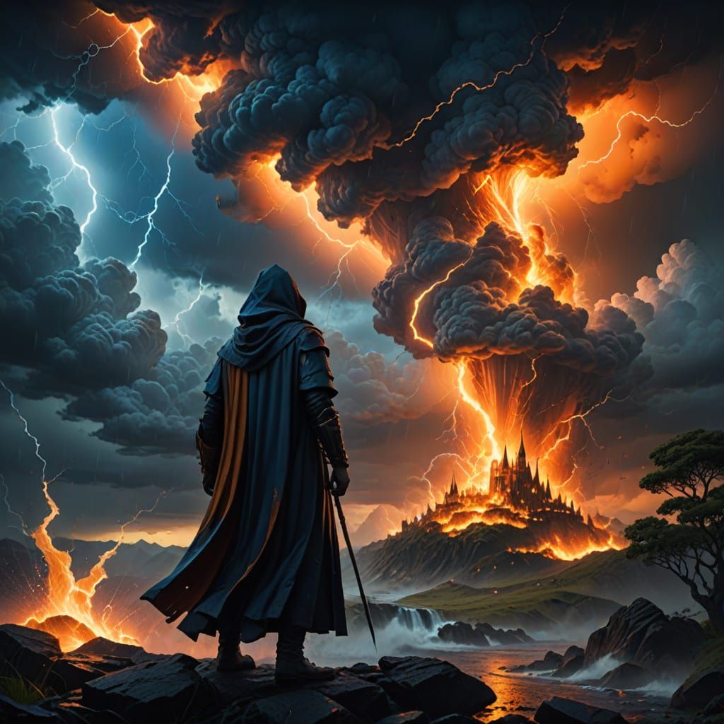 Epic Wizard in Dark Fantasy Realism Oil Painting