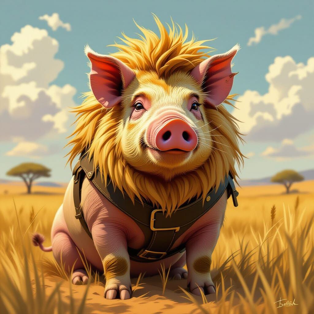 Majestic Pig-Lion Hybrid in Loish, Stalenhag, Bradley Style