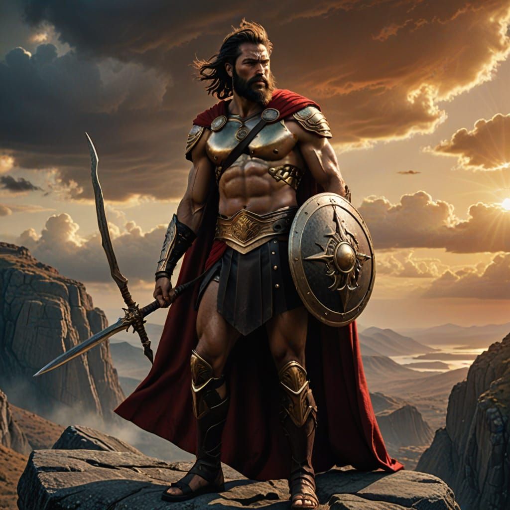 Majestic Spartan Warrior on Cliff's Edge