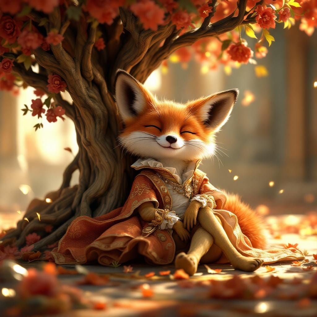 Red Fox in Baroque Attire, 3D Rendered