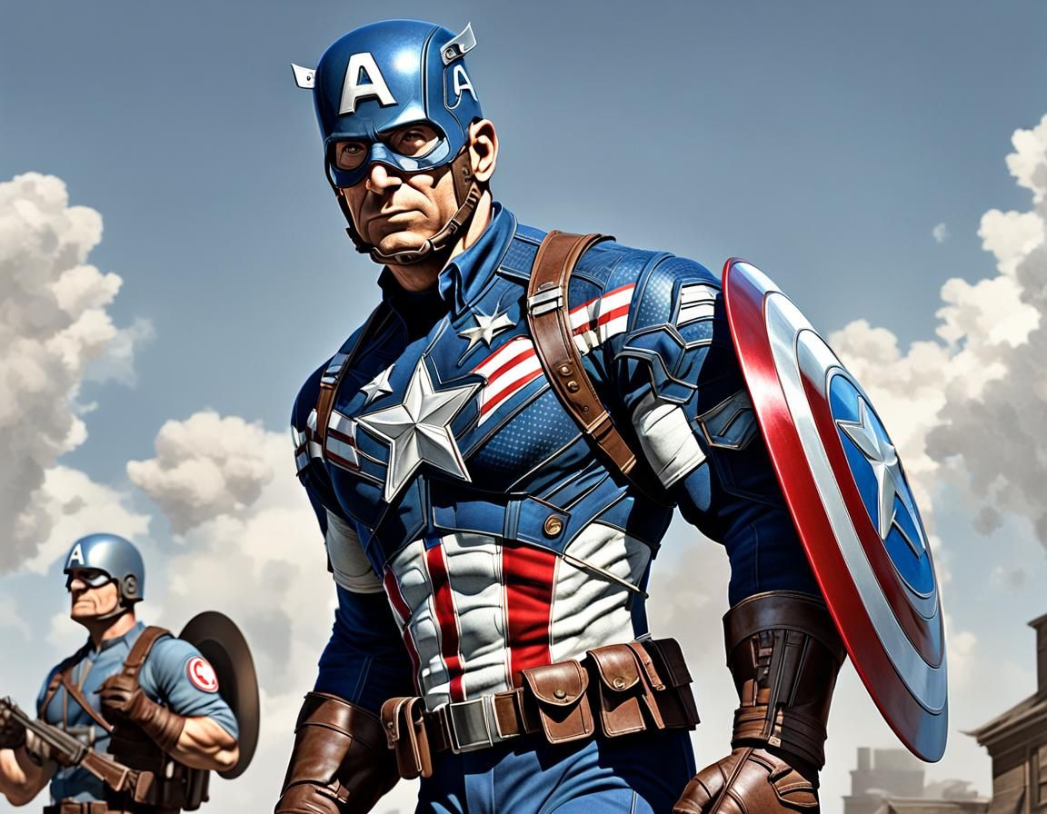 Captain America in Heroic Pose: 3D Americana Illustration