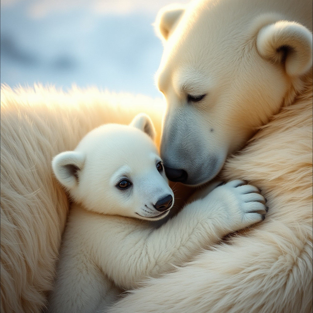 Heartwarming Polar Bear Cub with Mother in Arctic