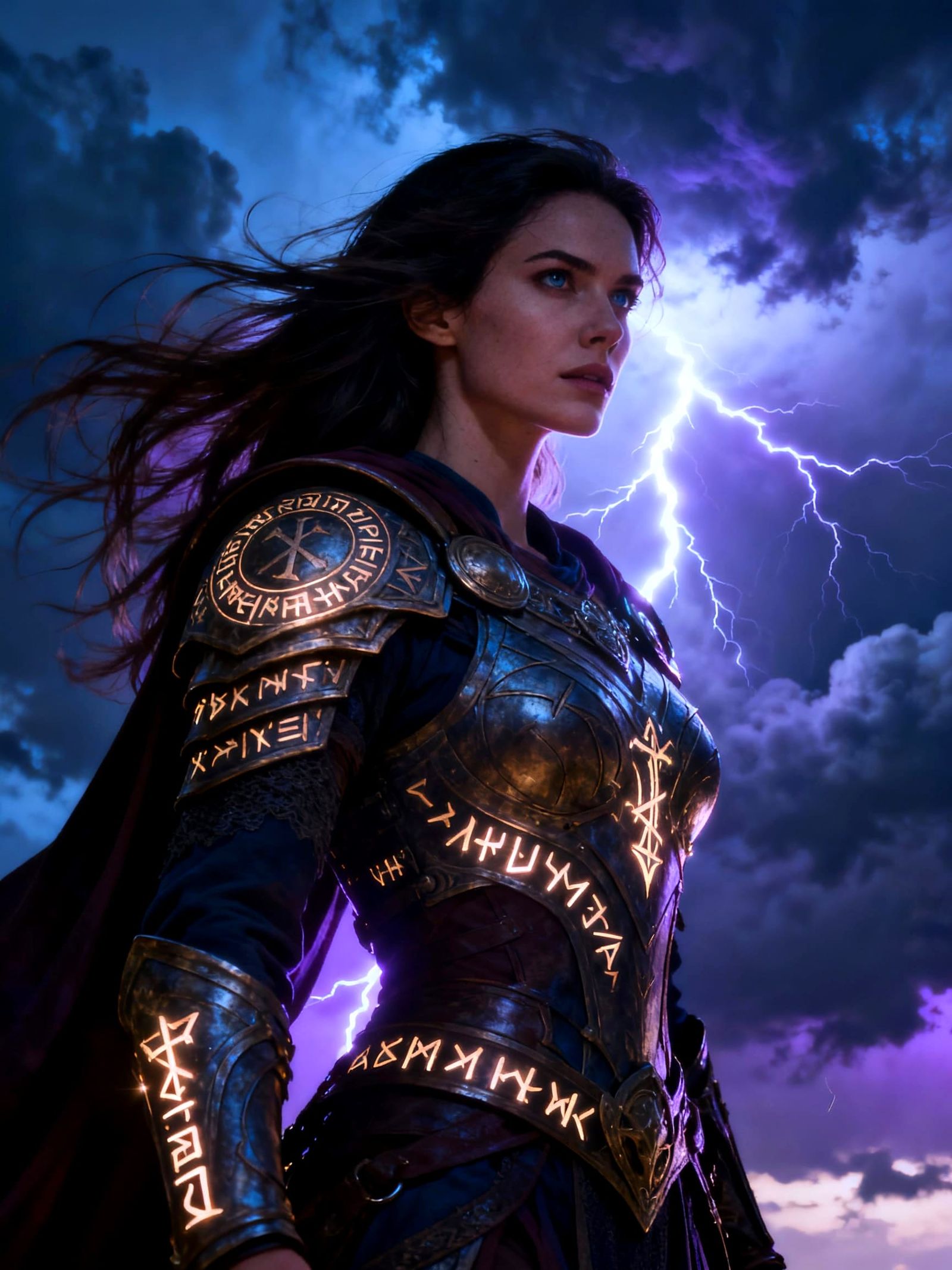 Fantasy Battle-Mage Arvella Stormrune in Epic Storm