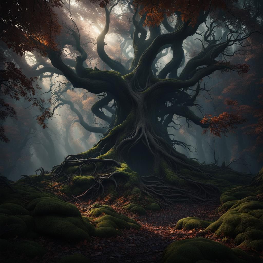 Haunted Forest: Shadowy Figures in a Fantastical Matte Paint...