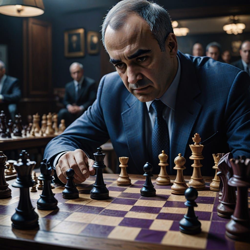Chess Strategy Concept Art with Blurred Kasparov Background