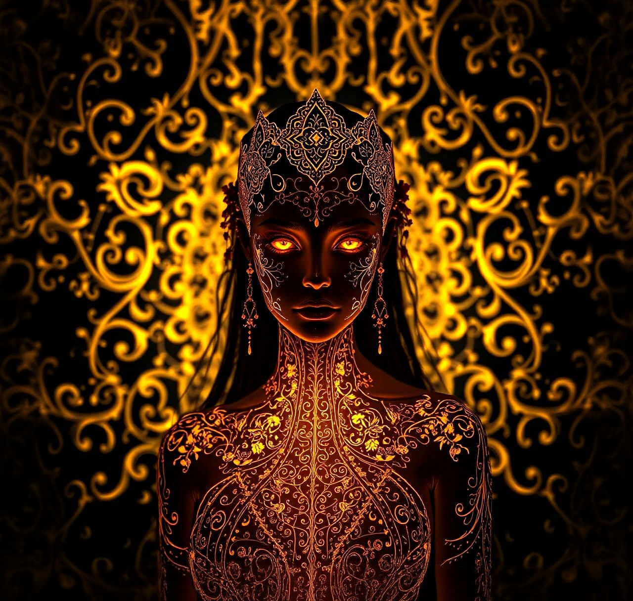 Ethereal Bioluminescent Maiden with Golden Filigree