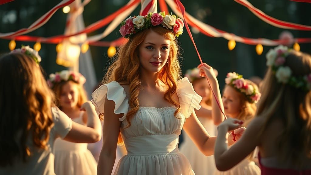 Whimsical Maypole Dance in Impressionistic Style