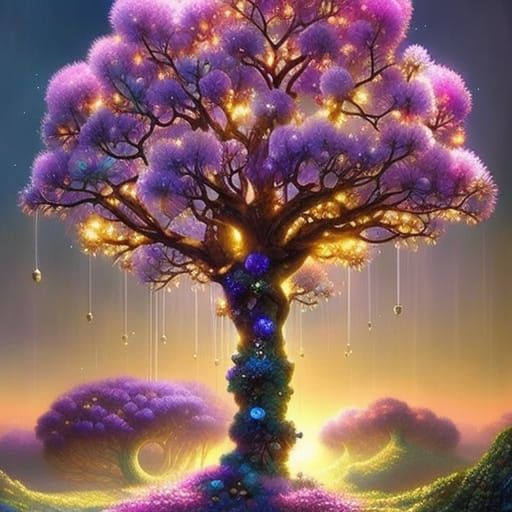 Crystal Geode Tree with Amethyst: Detailed Matte Painting
