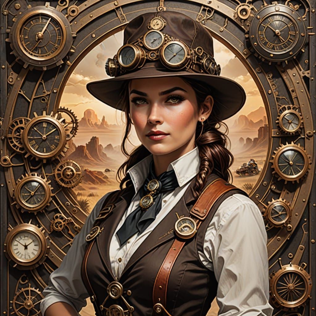 Steampunk Safari Woman Guide in Victorian Style