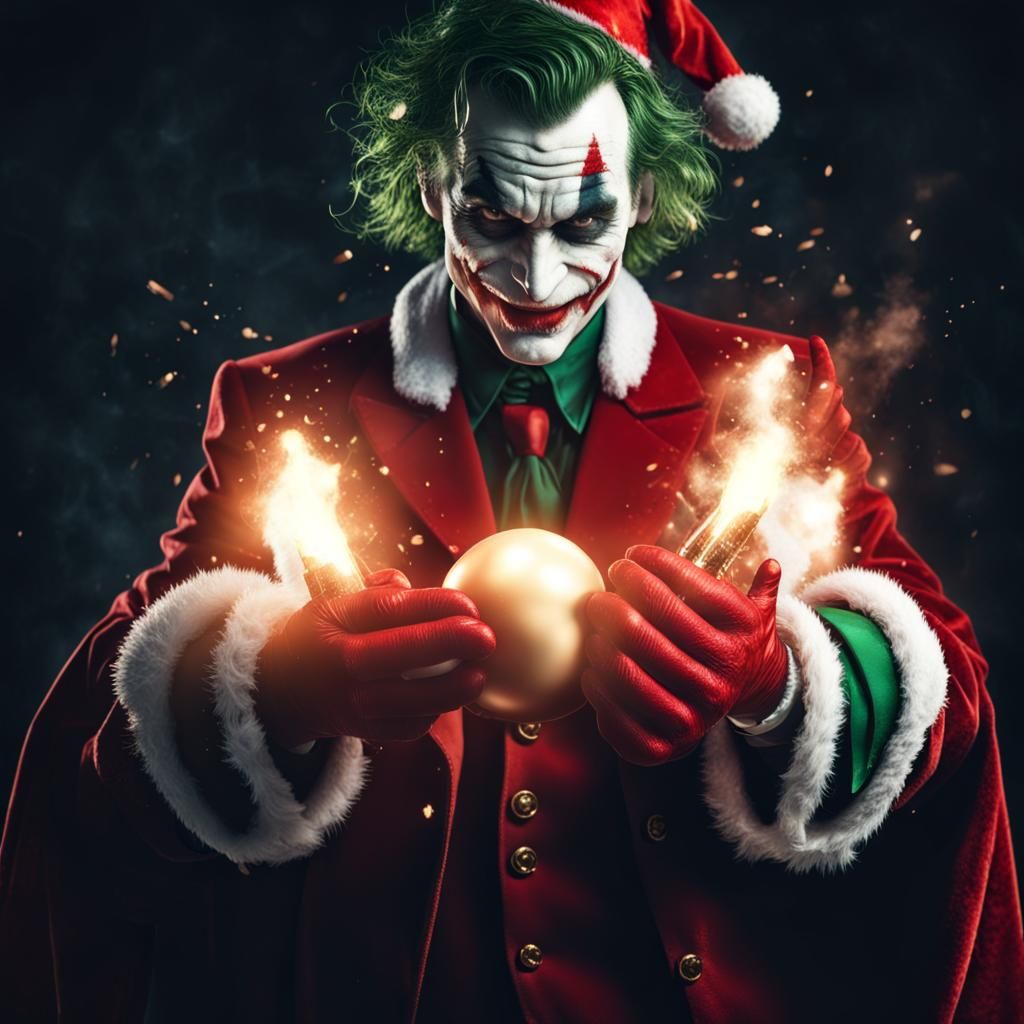 Joker as Santa with Explosive: Dark Fantasy 3D Render
