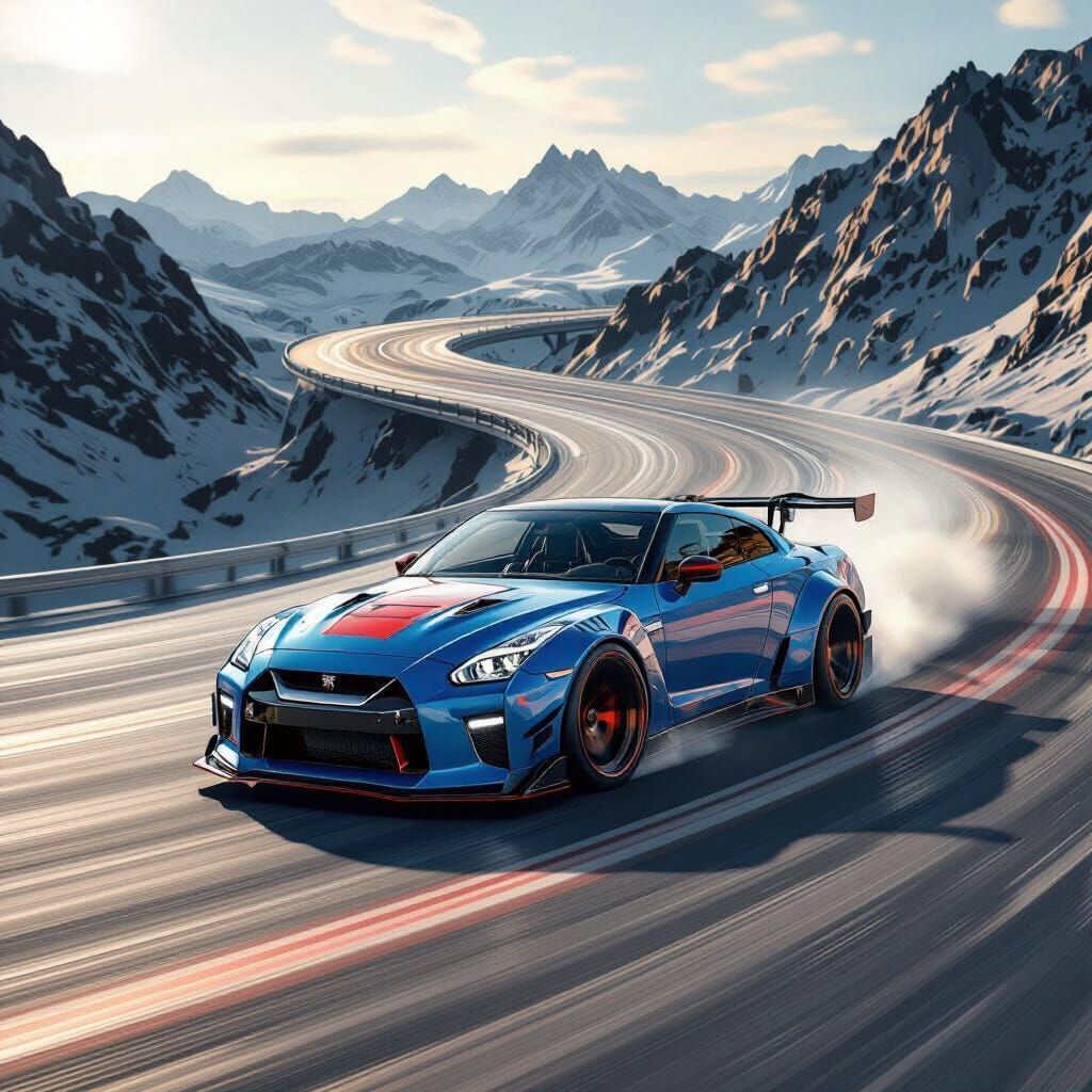 Futuristic Nissan GT-R Drifting on Saturn Rings