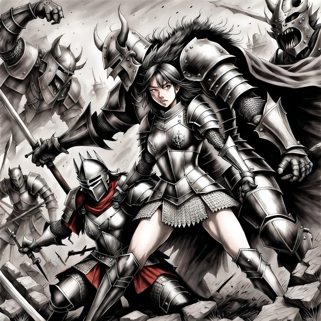 Woman Knight vs Demon: Manga Pencil Art