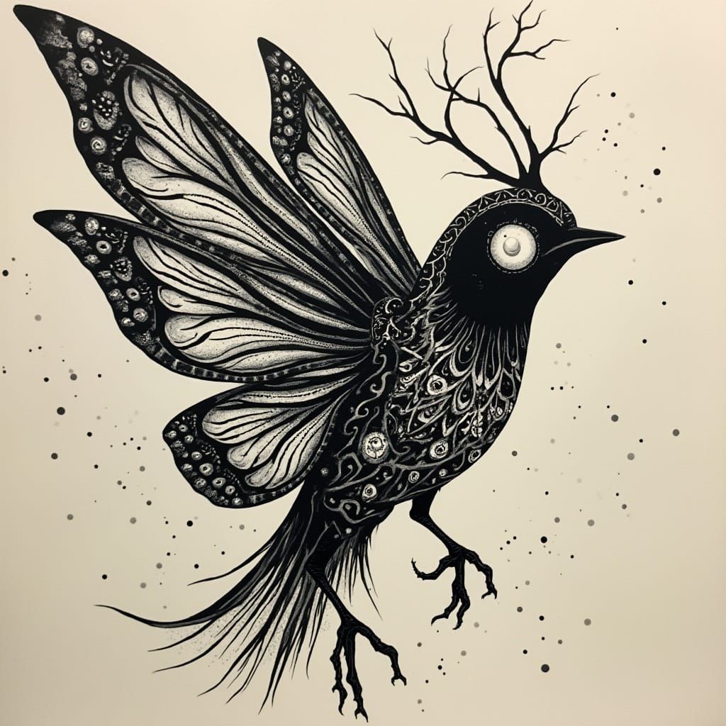 Intricate Polilla Tatuaje in Neotribal Black and White Style