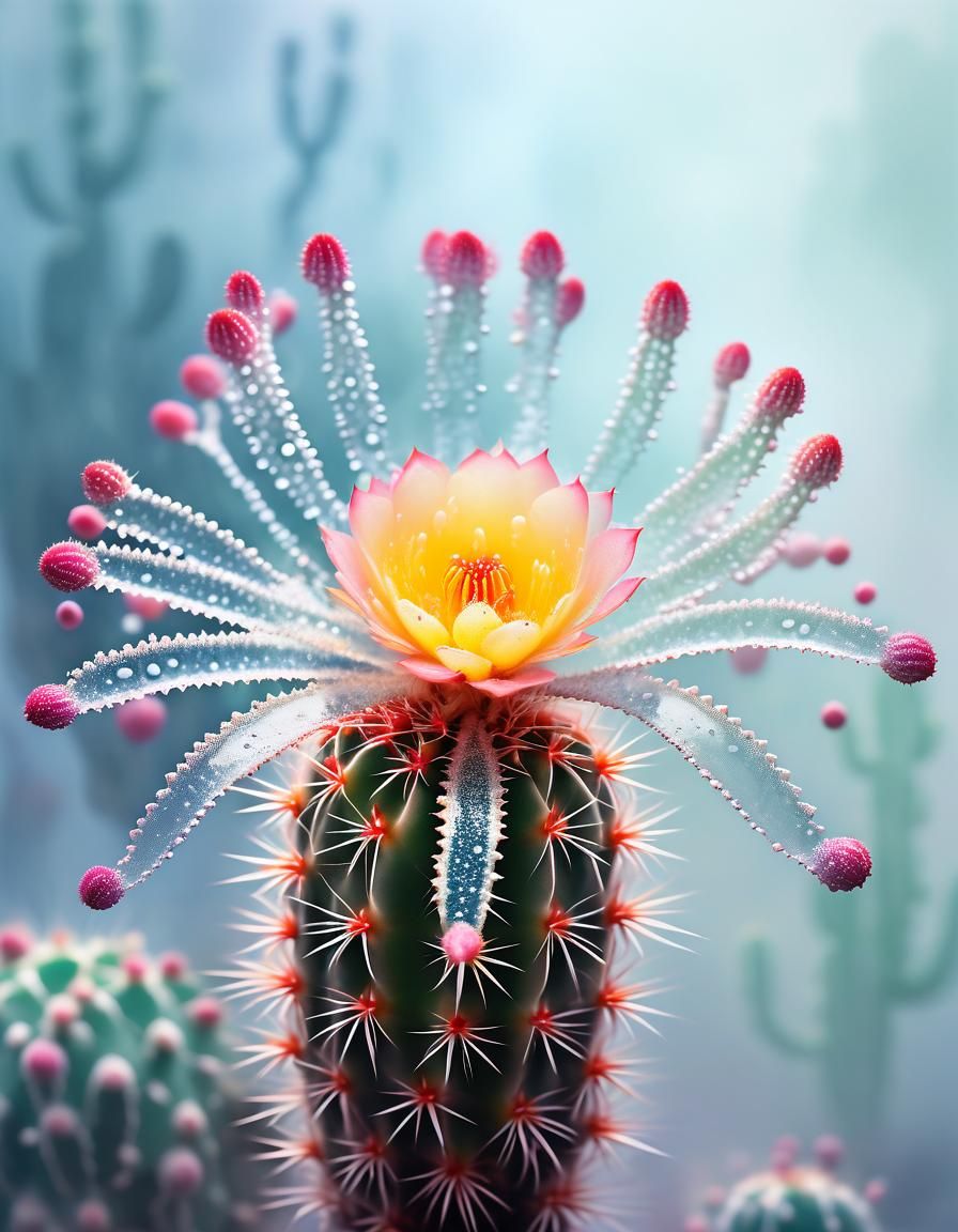 Transparent Cactus Flower Silhouette in Water
