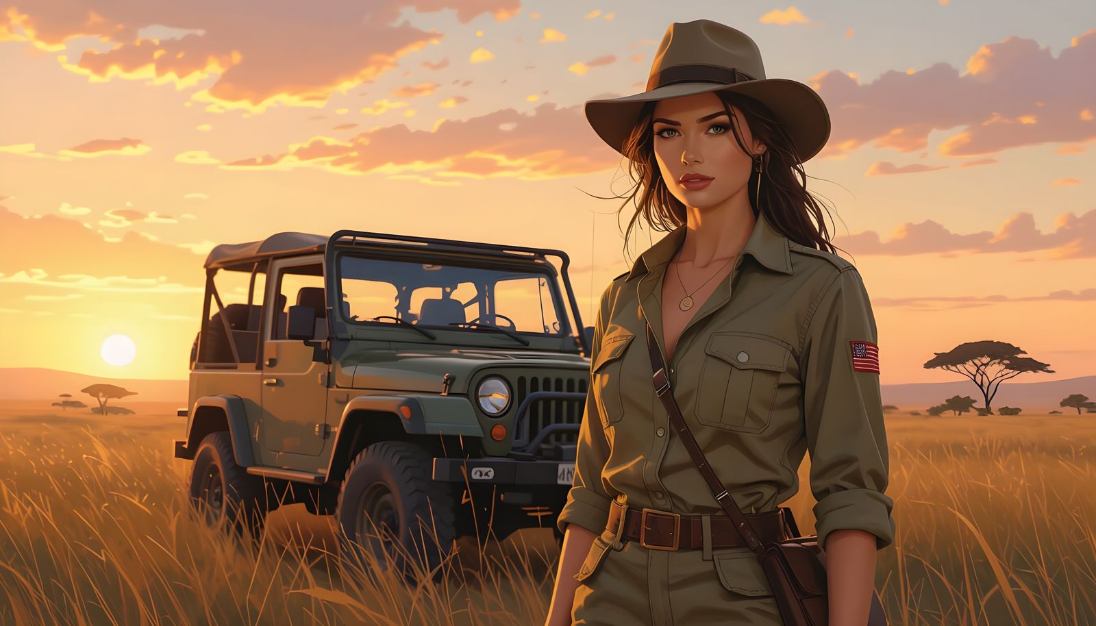 Anastasia Baranova on Safari, Detailed Digital Art