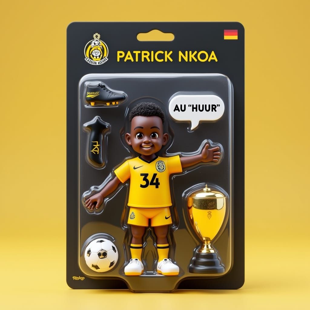 3D Cartoon-Style Action Figure of Black Football Player Patr...