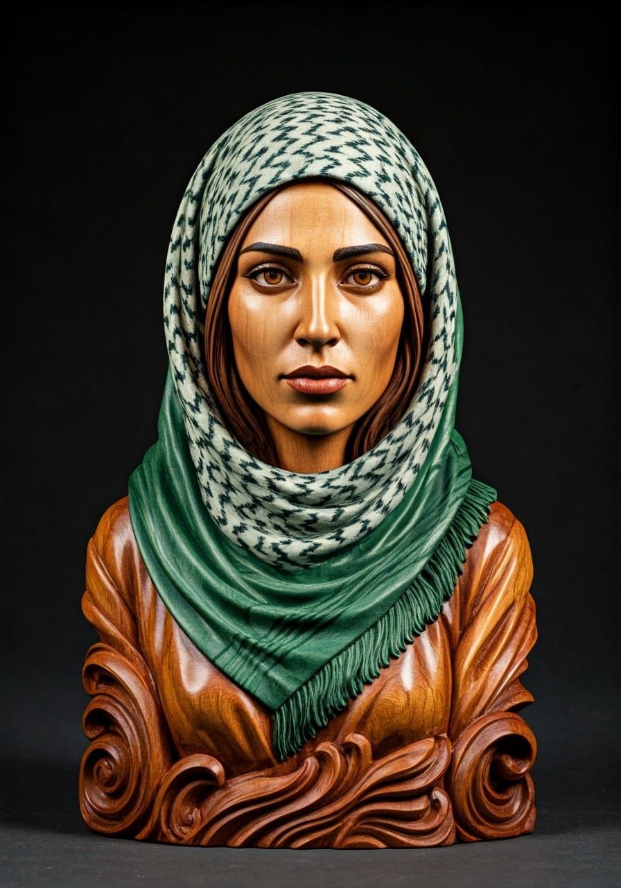 Detailed Wood Sculpture of a Palestinian Woman