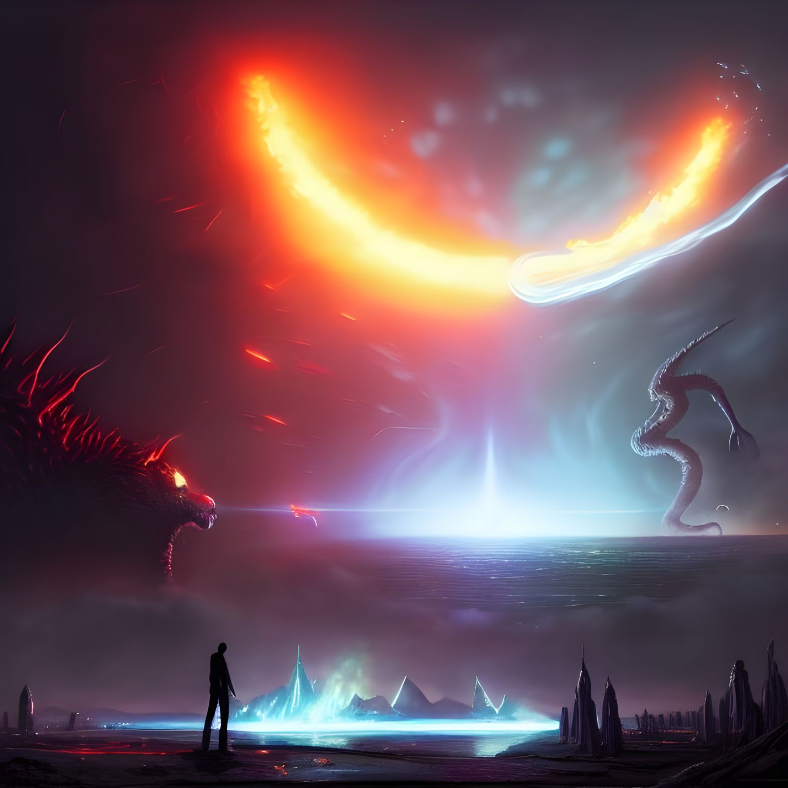 Godzilla Under Attack: Cosmic Astral Illustration