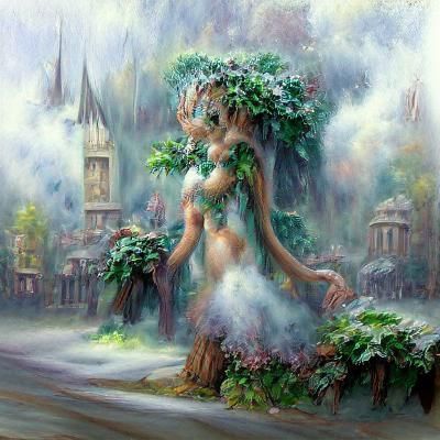 Ethereal Dryad in a Luminous Fantasy Landscape