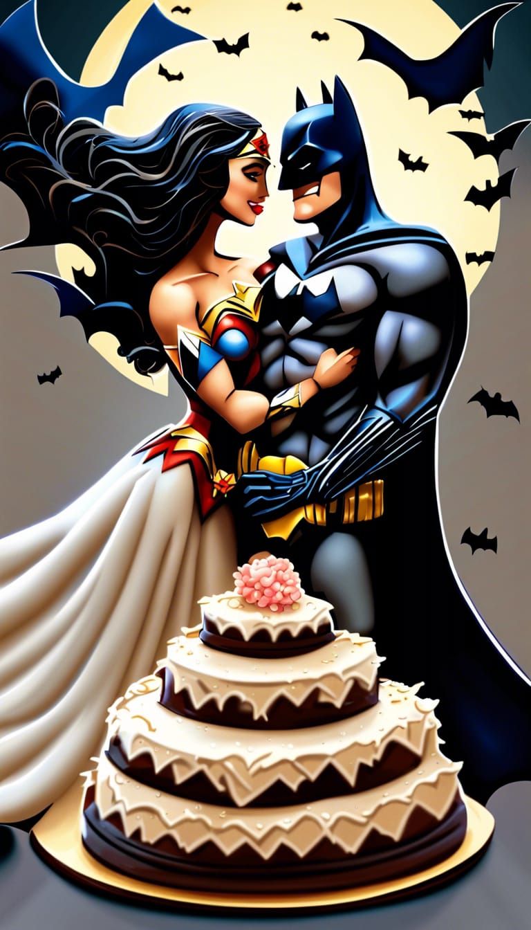 Batman, Wonder Woman & their Wedding Cake