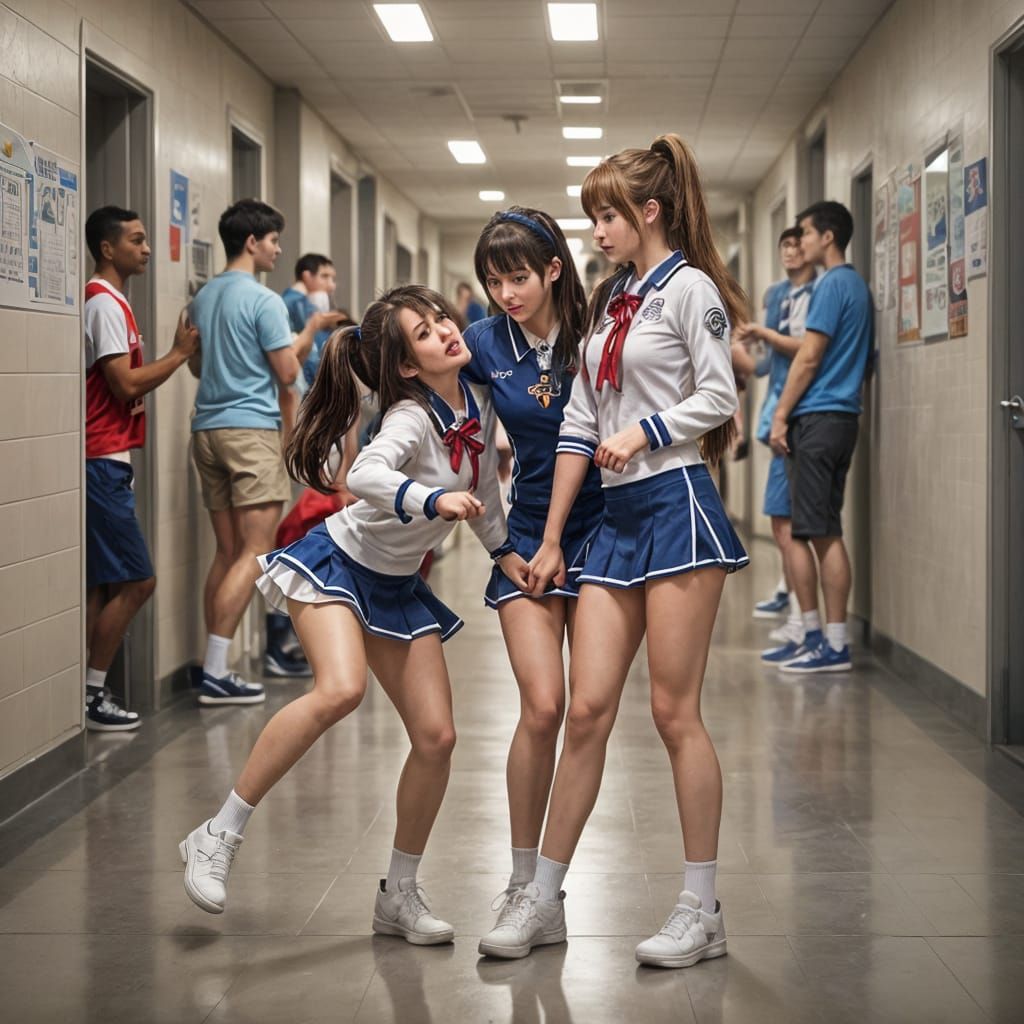 Cheerleader Wedgie in Anime Style 3D Art