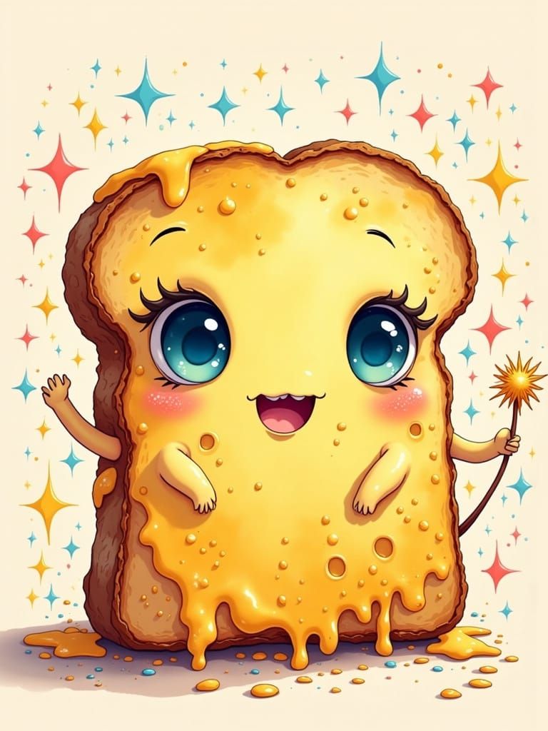 Whimsical Grilled Cheese Sandwich in Kawaii Art Style