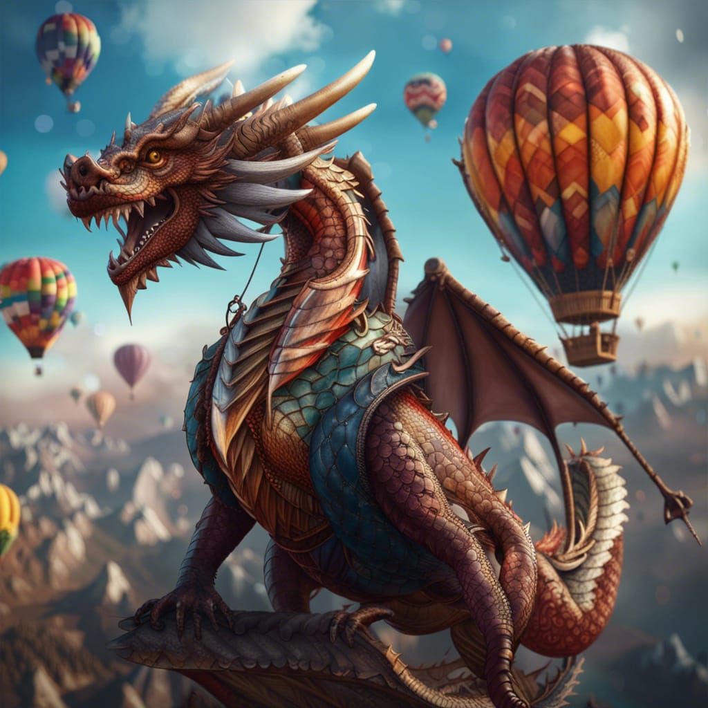 Air Dragon in Flight with Hot Air Balloons