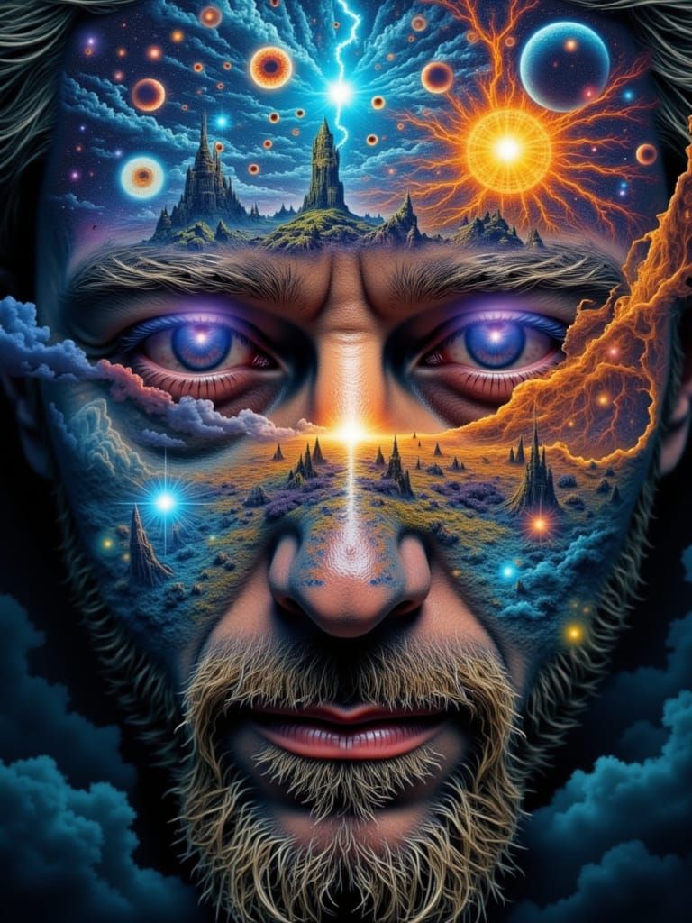 Fractal Faced Man in Dreamscape Layers