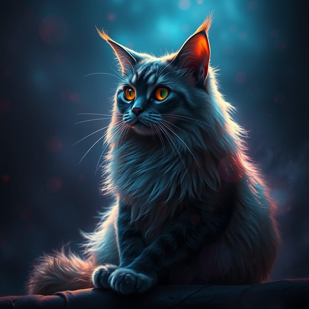 Mystical Cat Wizard in Hyperrealistic Impressionism
