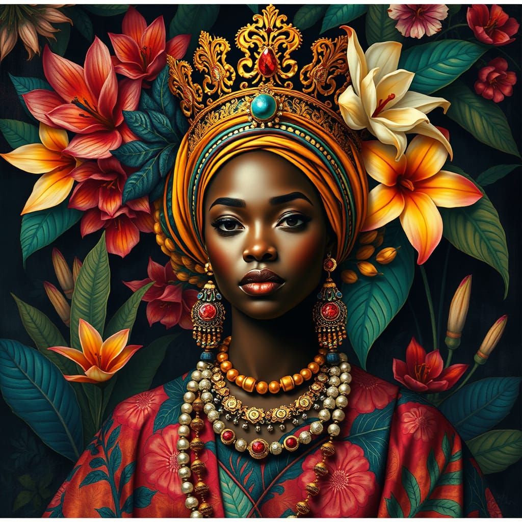 African Queen in Vibrant Art Nouveau Style
