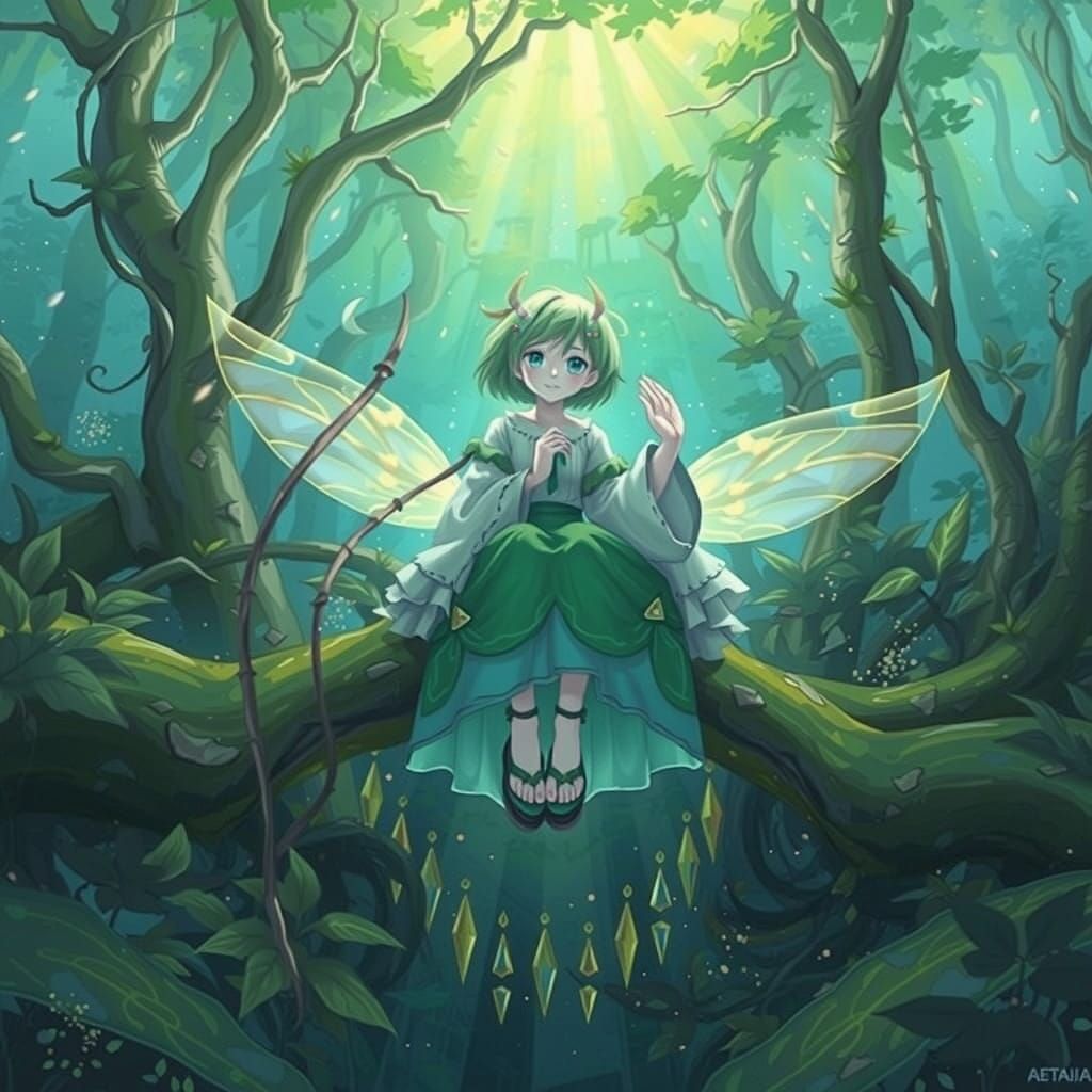 Whimsical Fairy in Iridescent Gown, in Fantasy Concept Art S...